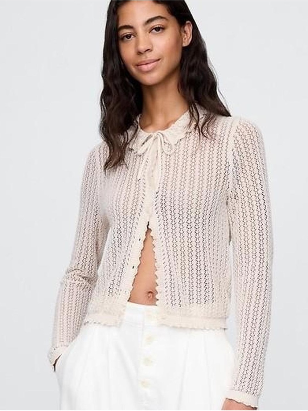 Gap × DÔEN Linen-Blend Pointelle Cardigan